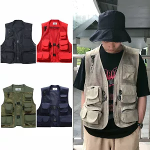 Womens Men Mesh Utility Vest Jacket Waistcoat Fishing Gilet Multi Pocket Classic - Picture 1 of 17