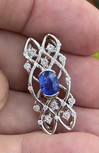 Beautiful Unheated No Heat 1.31ct Burma Blue Sapphire & Diamond Pendant & Cert - Imagen 1 de 9