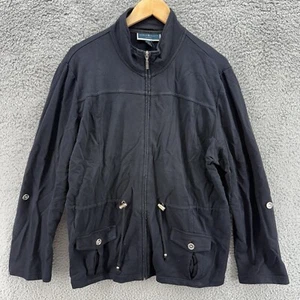 Karen Scott Full Zip Black Sweatshirt Womens XL Pockets Activewear Bungee Waist - Picture 1 of 7