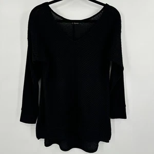 Sympli Split Decision Sweater Women's 8 Black Waffle Knit Deep V Neck Pullover - Picture 1 of 11