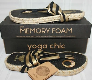 Nalho Ganika Black Gold Stripe Yoga Mat espadrilles sandals memory foam New - Bild 1 von 5