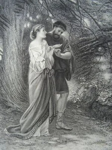 c1884 Antique Print IMOGEN AND POSTHUMUS Cymbeline - The Royal Shakspere - Picture 1 of 2