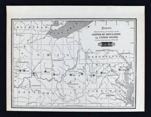 1901 Tunison Map Population Center of United States 1790-1900 Virginia Ohio - Picture 1 of 3