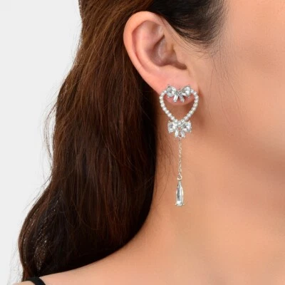 Luxurious Wedding Jewelry Pearl Crystal Bowknot Heart Water Drop Charm Earrings - image 1 of 4