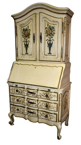 Antique Two Piece Hand Painted Venetian Style Secretary Desk Cover