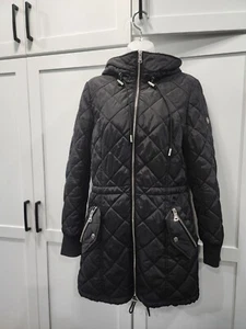Calvin Klein Women’s Small Long Black Puffer Jacket Hooded Repreve Quilted - Picture 1 of 6