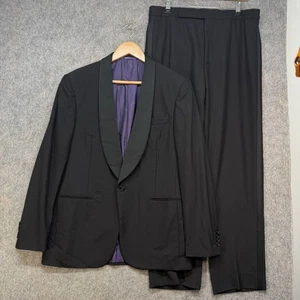 Ralph Lauren Purple Label Suit 40R Black 100% Wool 2 Piece Barathea Designer ITA - Picture 1 of 24