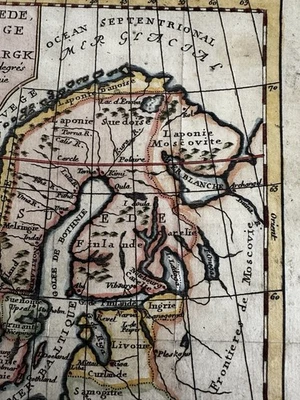 Scandinavia Norway Sweden Denmark 1744 Faure engraved hand color miniature map - Image 1 of 4