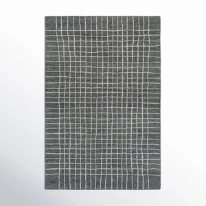8x10 Modern Grid Area Rug | Handmade Wool Living Room Carpet | Grey & Ivory Rug - Picture 1 of 7
