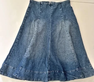 Warf And Weft LOS Denim Skirt 4/27 Blue High Rise A Line Midi 70s Retro Flare - Picture 1 of 10