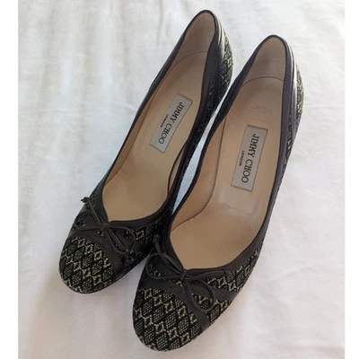 Zapatos de tacón de ballet Jimmy Choo London Juniper Tweed negro con textura lazo talla 38,5 Foto 1 de 4