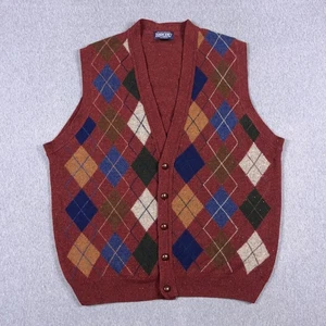 VTG Lands End Sweater Vest Mens Large Lambswool Argyle Cardigan Knit in Ireland - Picture 1 of 7