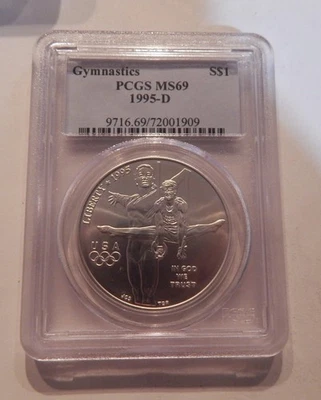 1995 D PCGS MS69 Gymnastics Commemorative Silver Dollar - Image 1 of 2