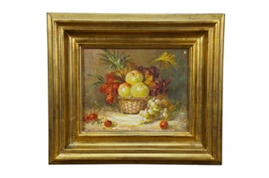 Tesoros atemporales manzanas uvas cerezas bodegón pintura al óleo sobre lienzo 16" - Imagen 1 de 12