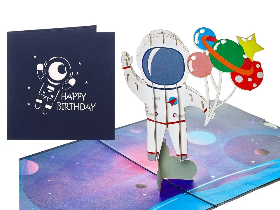 Spaceman Birthday Pop Up Card, Space Shuttle Birthday Card, Astronaut Card, S... - Image 1 of 4