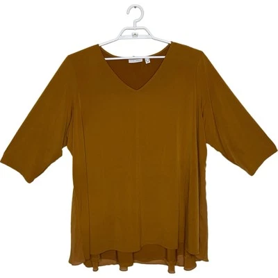 SUSAN GRAVER Blouse Women 3X Mustard Yellow Liquid Knit Chiffon Flowy Tunic Boho - Image 1 of 4