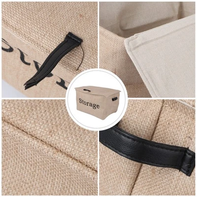 Jute Canvas Storage Box for Underwear Socks Organizer Folding Light Brown - Image 1 of 4