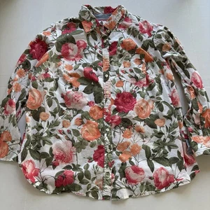 Talbots Pink Rose Floral Print Button Up Blouse Women’s Sz 14W A3044 - Picture 1 of 5