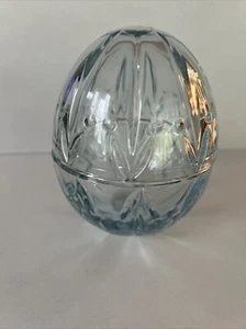 Glass Blue Crystal Egg, Candy or Trinket Dish - Picture 1 of 4