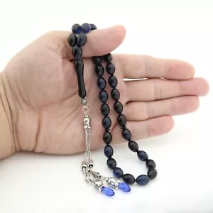 Ambra stringente blu navy scuro 33 perline Tasbih perline preghiera sibha 406031-B - Foto 1 di 6