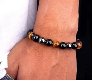 Triple Protection Bracelet 10MM Tiger Eye Black Obsidian Magnetic Hematite Usa - Picture 1 of 6