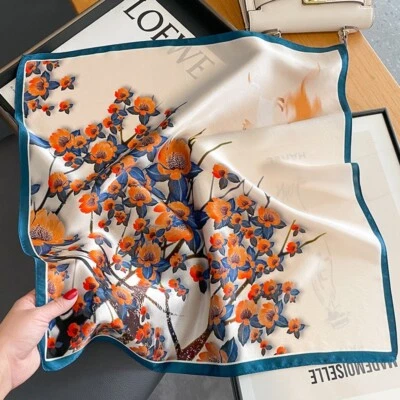 Bufanda pequeña 100 % seda morera para mujer pañuelo vintage con flores 53*53 cm Foto 1 de 4