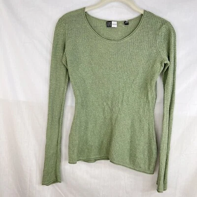 Suéter para mujer Saks Fifth Avenue mezcla seda/cachemira tejido acanalado verde talla S usado en excelente estado Foto 1 de 4