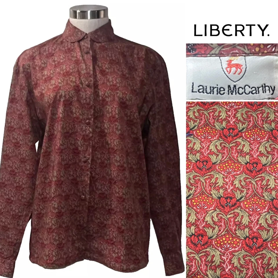 LAURIE McCARTHY & LIBERTY London Red Cotton Floral  Shirt, Blouse 12AUST-UK/8US - Изображение 1 из 4