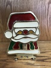 Santa Claus Christmas Vintage Cast Iron Stained Glass Votive Candle Holder