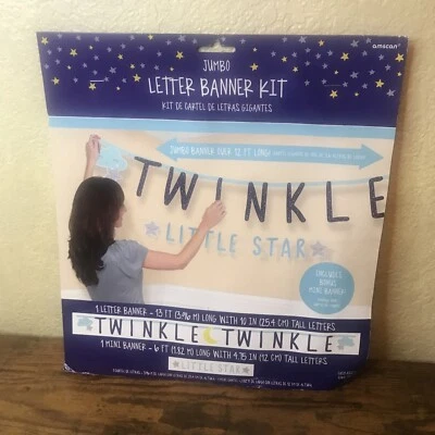 TWINKLE TWINKLE LITTLE STAR BABY SHOWER THEME BABY ANNOUNCEMENT BANNER KIT 12ft - Image 1 of 3