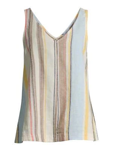 Camiseta sin mangas Time and True para mujer tejida todos los días L Nomad marrón multi rayas - Imagen 1 de 7