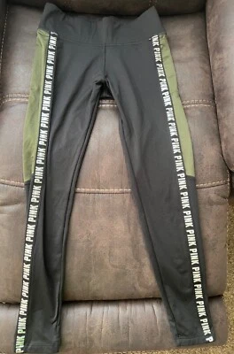 PINK Victoria’s Secret Cozy Leggings Fleece Lined Black Silver  W/ Pocket Size M - Image 1 of 3