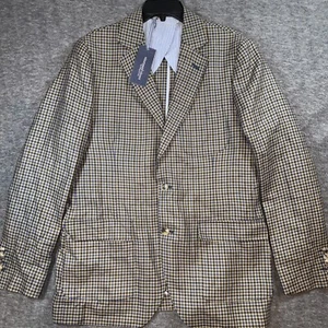 Vineyard Vines Mens Wool Linen Blend Blazer Jacket Officer Khaki Plaid 40R NEW - Picture 1 of 12