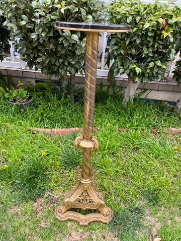19th Century Art Deco Brass Stand With Marble Top and Base Cover