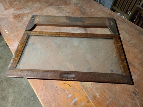 Antique Oak Mercantile cabinet store display glass sliding doors only 24 3/4" Cover