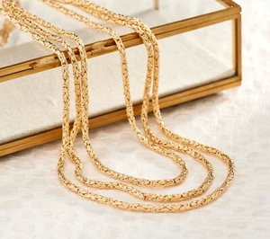 100" Long Round Byzantine Chain Necklace Lobster Clasp Real 14K Yellow Gold QVC - Picture 1 of 6