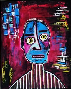 A.Z. Davis 20" x 16" Painting Abstract Modern Street Pop Outsider Art Figurative - Picture 1 of 4