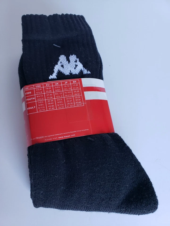 Kappa Classic 3-Pack Men's LARGE Crew Socks Athletic Sport Gym Black with white  Foto 1 de 3