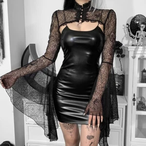 Bodycon in pelle abito a matita crop donna abiti gotici punk costume Halloween - Foto 1 di 8