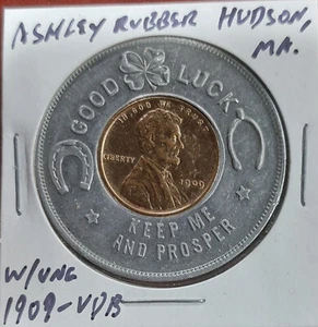 ✰ Centavo Encastrado UNC 1909-VDB Apsley Rubber Co Hudson MA Trigo Lincoln 1c Buena Suerte - Imagen 1 de 3