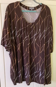Ulla Popken Slinky Damen Shirt, Tunika Gr. 58760 Braun/weiss mit Kellerfalte - Bild 1 von 6