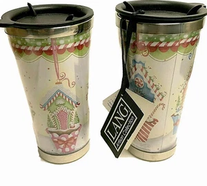 Coffee Cup Mug Tumbler Christmas 16oz Set of 2 Traveler Mugs with Lids - Picture 1 of 12