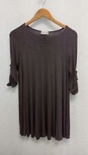 Alter'd State Taupe Brown Tunic Round Neck Roll Tab Sleeve Blouse Top Size Small