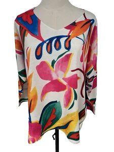 Ali Miles Light Sweater Women's PXL Petite XL Multicolor Floral Shor Sleeves NWT - Picture 1 of 12