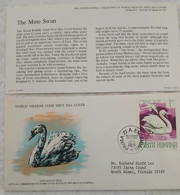 ROMANIA - 1977 - WWF STAMP - THE MUTE SWAN - FDC - Image 1 of 2