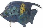 2 Vintage Metal Fish Art Candle Holder Beach Lake Decor 1 Lg 1 Sm Blue/Gold