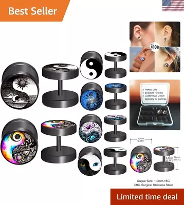 6 Pairs of Hypoallergenic Fake Gauge Earrings - Stylish Surgical Steel Designs - Image 1 of 4