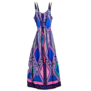 Paper Doll Aztec Womens Blue Sleeveless Maxi Dress Braided Beaded Tassel Belt 14 - Picture 1 of 10
