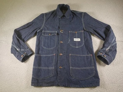 Vintage Powr House Chore Coat Mens Large Denim Sanforized 50s Montgomery Ward - Image 1 of 4