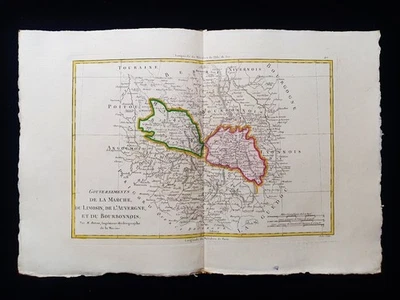 1787 BONNE mapa raro de FRANCIA, LA MARCHE, LIMUSINA, AUVERNIA, LIMOGES, NIEVRES... Foto 1 de 4